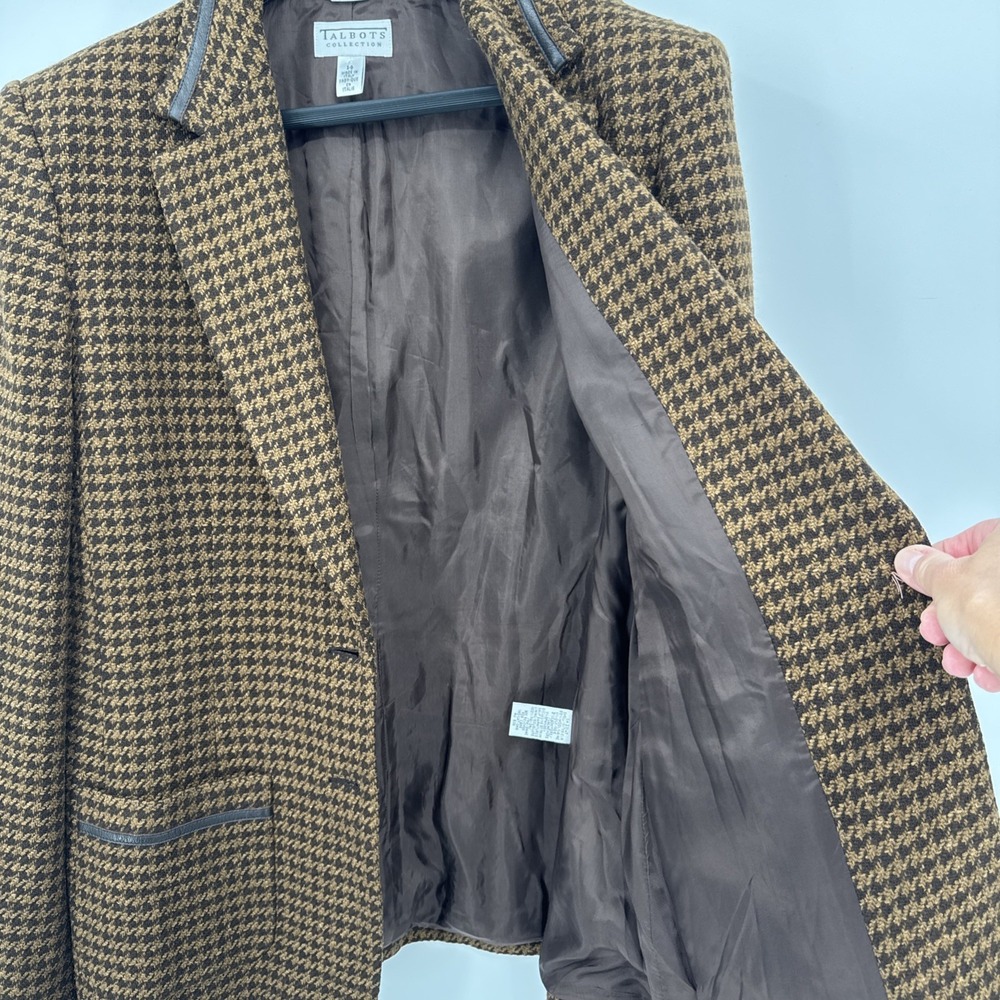 Talbots Herringbone Women Made In Italy Brown Wool Cashmere Silk Blend Blazer 14 - Picture 5 of 14